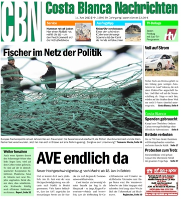 Titelblatt der "Costa Blanca Nachrichten" vom 14.06.2013 Titelblatt der "Costa Blanca Nachrichten" vom 14.06.2013